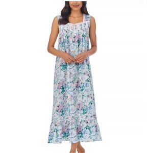 Eileen West Sleeveless Cotton Lawn Ballet Nightgown Pink Floral Womens Medium